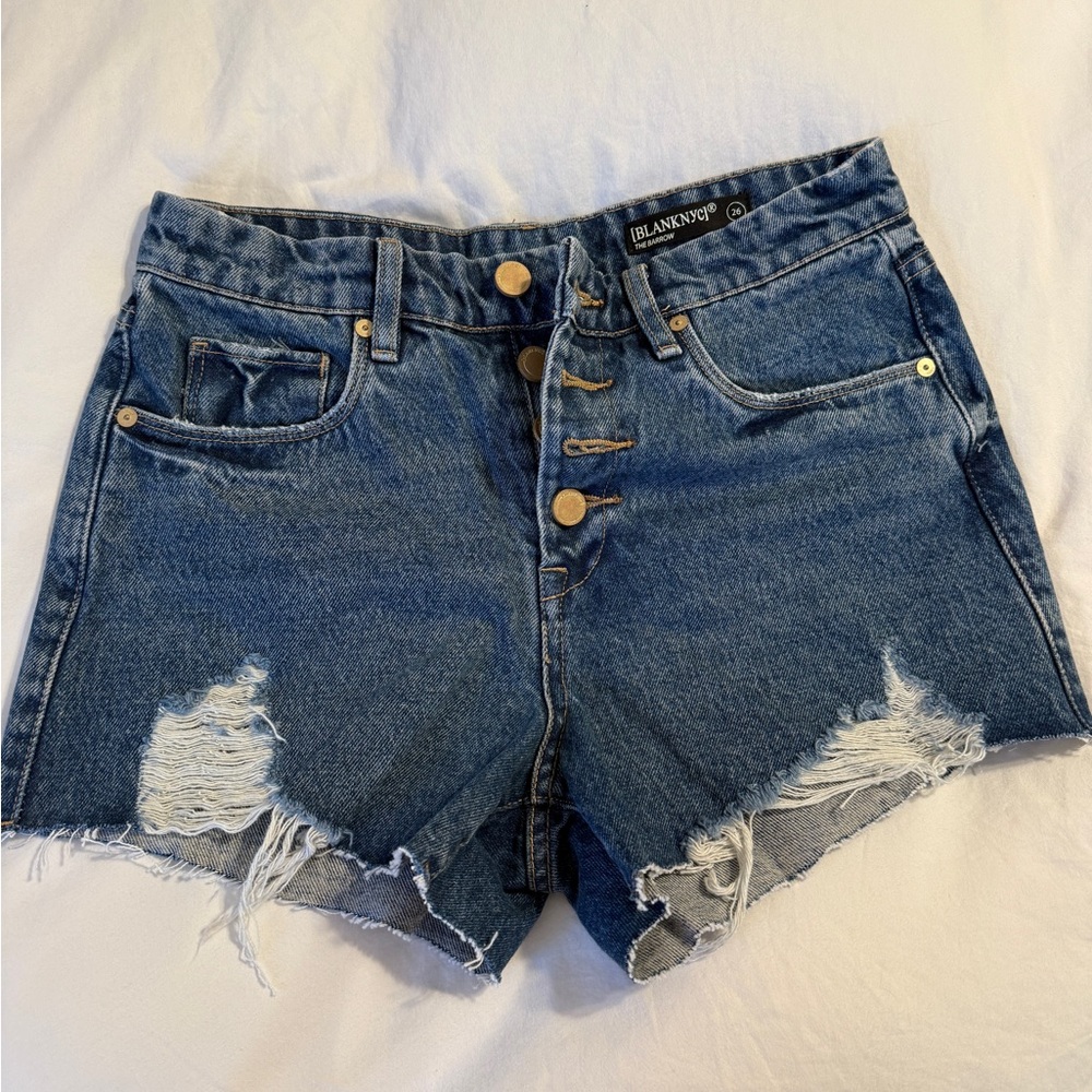 Blank NYC Distressed Blue Jean Shorts
